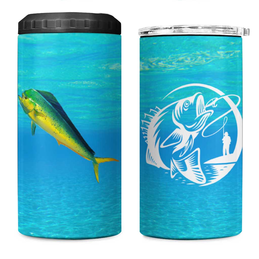 Mahi Mahi  Fishing Customize Name 4 in 1 Can Cooler Tumbler Underwater Blue Background in Tropical Ocean Scene - Wonder Print Shop