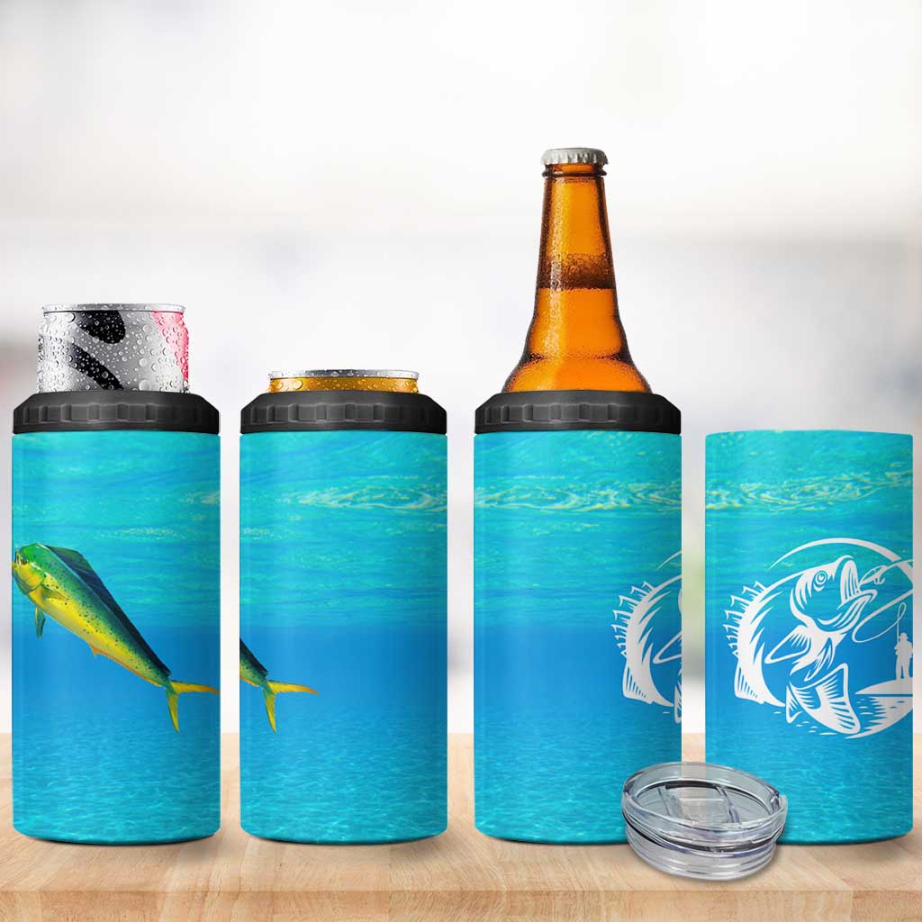 Mahi Mahi  Fishing Customize Name 4 in 1 Can Cooler Tumbler Underwater Blue Background in Tropical Ocean Scene - Wonder Print Shop