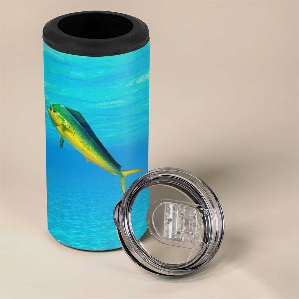 Mahi Mahi  Fishing Customize Name 4 in 1 Can Cooler Tumbler Underwater Blue Background in Tropical Ocean Scene - Wonder Print Shop