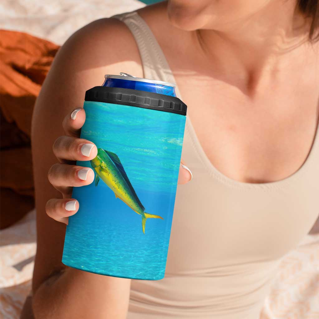 Mahi Mahi  Fishing Customize Name 4 in 1 Can Cooler Tumbler Underwater Blue Background in Tropical Ocean Scene - Wonder Print Shop