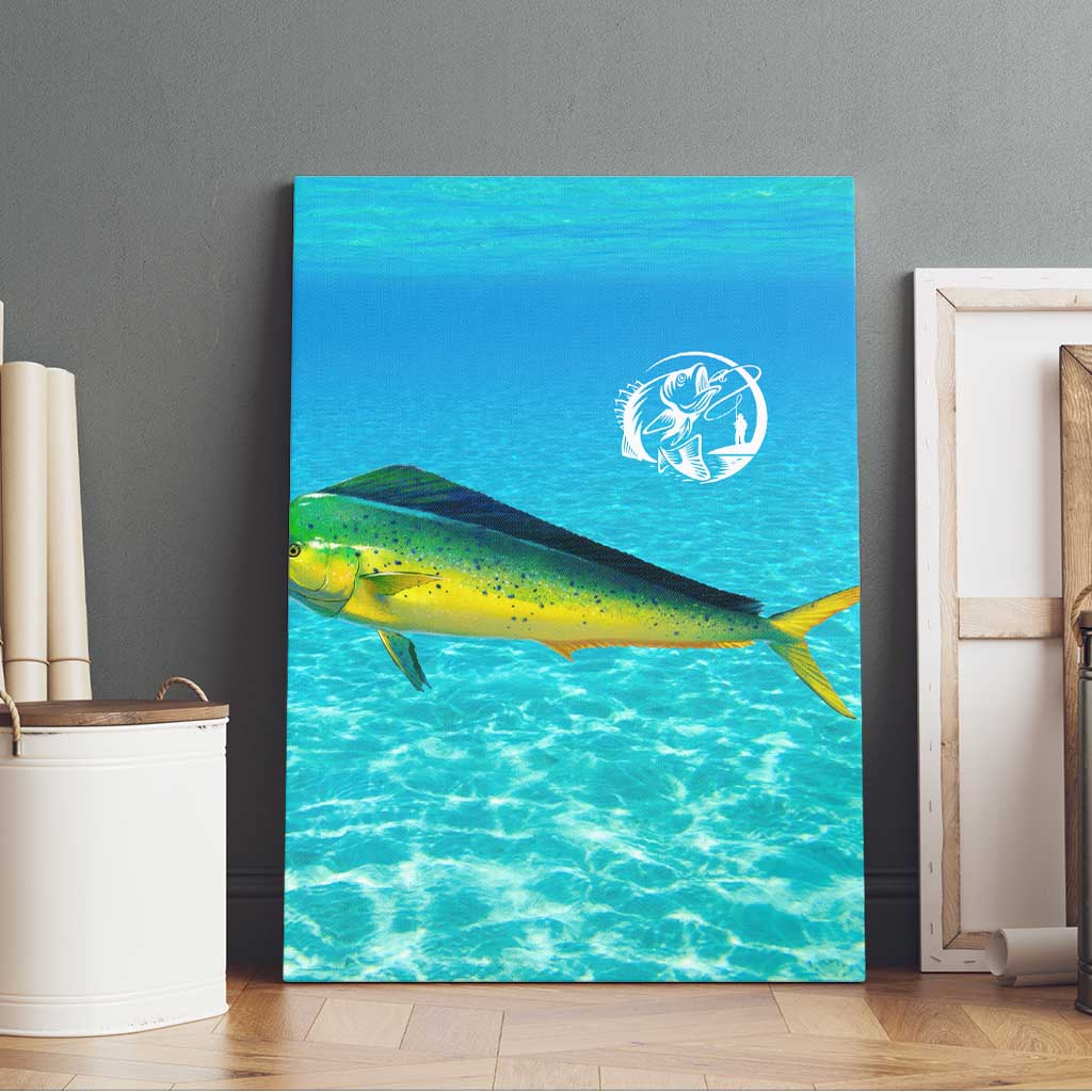 Mahi Mahi  Fishing Customize Name Canvas Wall Art Underwater Blue Background in Tropical Ocean Scene - Wonder Print Shop