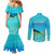 Mahi Mahi  Fishing Customize Name Couples Matching Mermaid Dress and Long Sleeve Button Shirt Underwater Blue Background in Tropical Ocean Scene - Wonder Print Shop