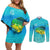 Mahi Mahi  Fishing Customize Name Couples Matching Off Shoulder Short Dress and Long Sleeve Button Shirt Underwater Blue Background in Tropical Ocean Scene - Wonder Print Shop
