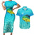 Mahi Mahi  Fishing Customize Name Couples Matching Short Sleeve Bodycon Dress and Hawaiian Shirt Underwater Blue Background in Tropical Ocean Scene - Wonder Print Shop