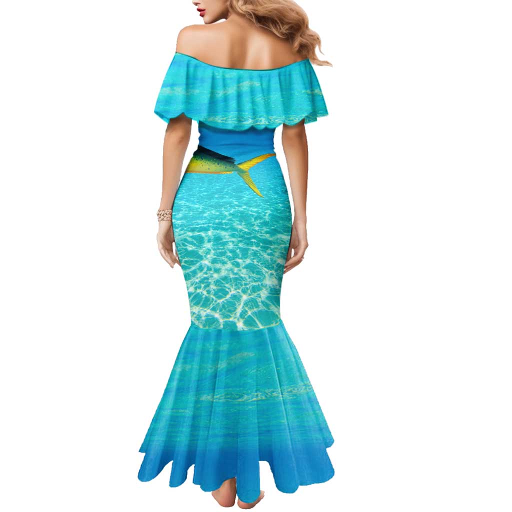 Mahi Mahi  Fishing Customize Name Family Matching Mermaid Dress and Hawaiian Shirt Underwater Blue Background in Tropical Ocean Scene - Wonder Print Shop