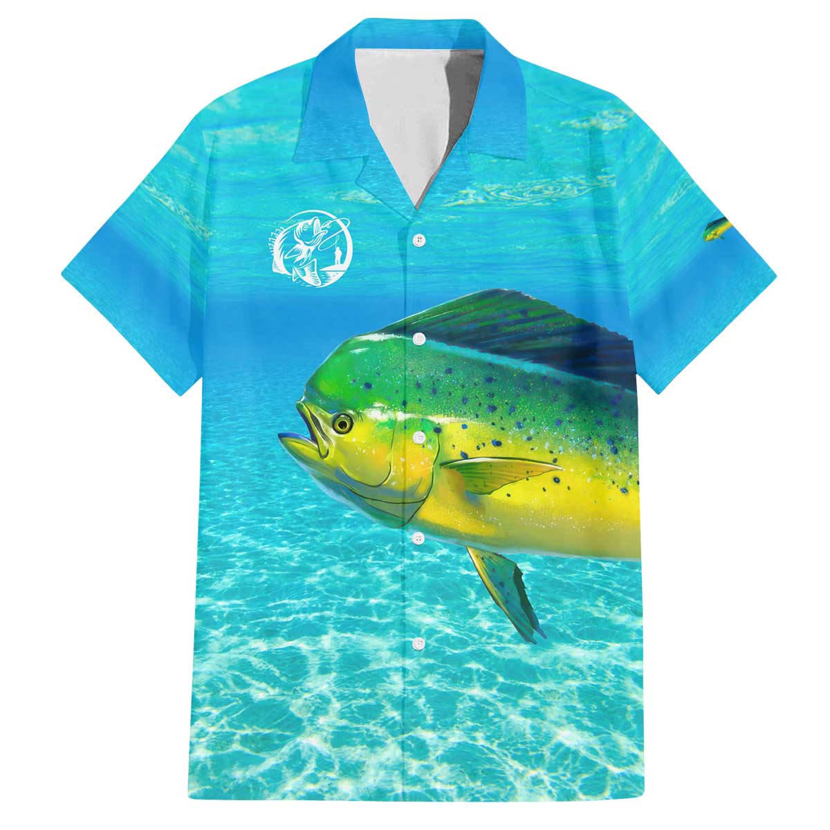 Mahi Mahi  Fishing Customize Name Family Matching Off The Shoulder Long Sleeve Dress and Hawaiian Shirt Underwater Blue Background in Tropical Ocean Scene - Wonder Print Shop