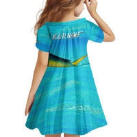 Mahi Mahi  Fishing Customize Name Family Matching Short Sleeve Bodycon Dress and Hawaiian Shirt Underwater Blue Background in Tropical Ocean Scene - Wonder Print Shop