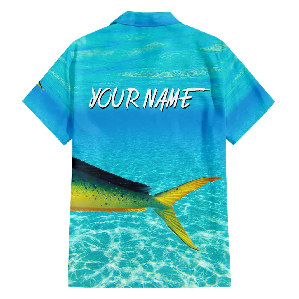 Mahi Mahi  Fishing Customize Name Family Matching Short Sleeve Bodycon Dress and Hawaiian Shirt Underwater Blue Background in Tropical Ocean Scene - Wonder Print Shop