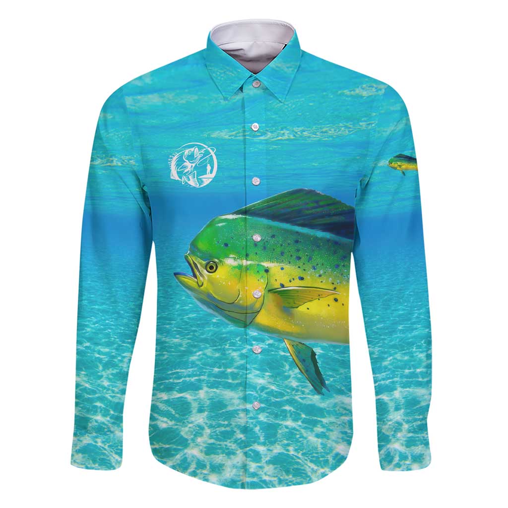 Mahi Mahi  Fishing Customize Name Family Matching Short Sleeve Bodycon Dress and Hawaiian Shirt Underwater Blue Background in Tropical Ocean Scene - Wonder Print Shop