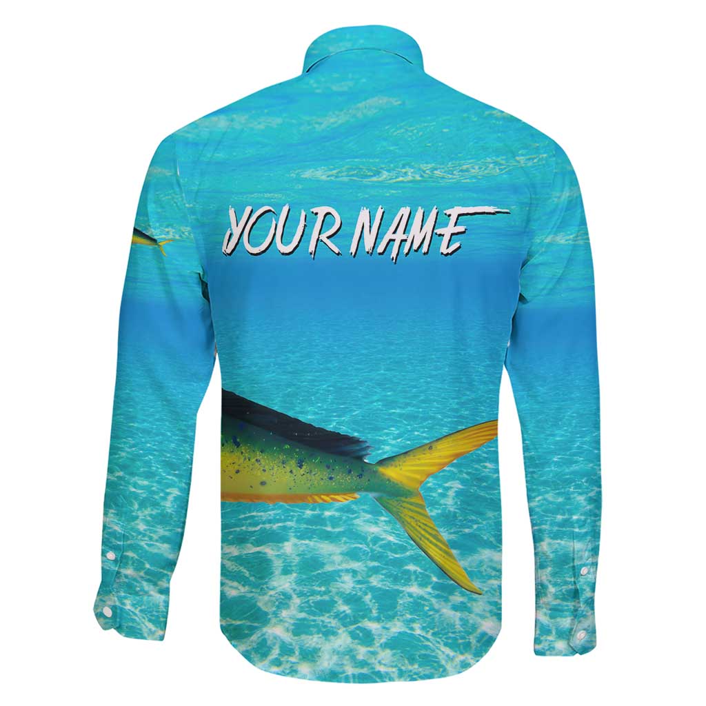 Mahi Mahi  Fishing Customize Name Family Matching Short Sleeve Bodycon Dress and Hawaiian Shirt Underwater Blue Background in Tropical Ocean Scene - Wonder Print Shop