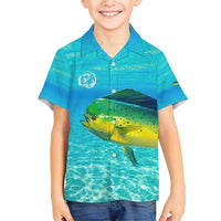 Mahi Mahi  Fishing Customize Name Family Matching Short Sleeve Bodycon Dress and Hawaiian Shirt Underwater Blue Background in Tropical Ocean Scene - Wonder Print Shop