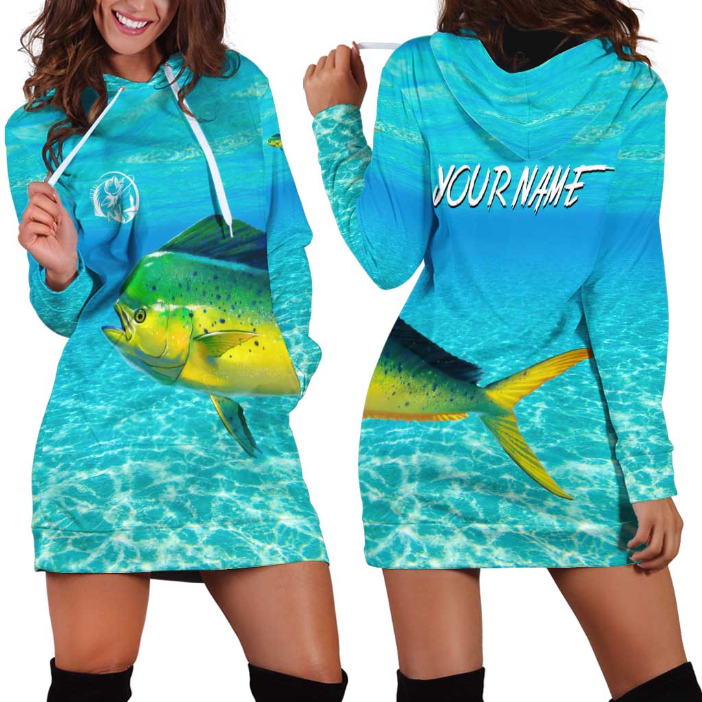 Mahi Mahi  Fishing Customize Name Hoodie Dress Underwater Blue Background in Tropical Ocean Scene - Wonder Print Shop