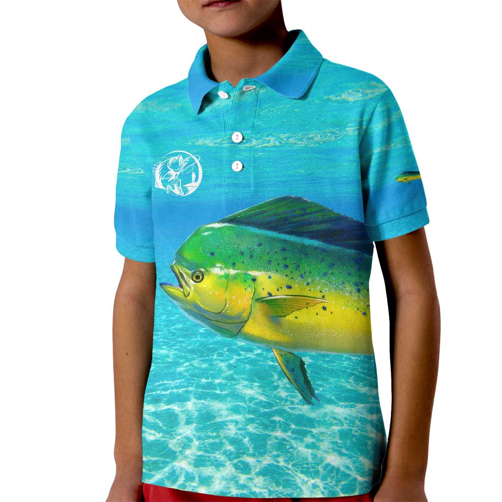 Mahi Mahi  Fishing Customize Name Kid Polo Shirt Underwater Blue Background in Tropical Ocean Scene - Wonder Print Shop