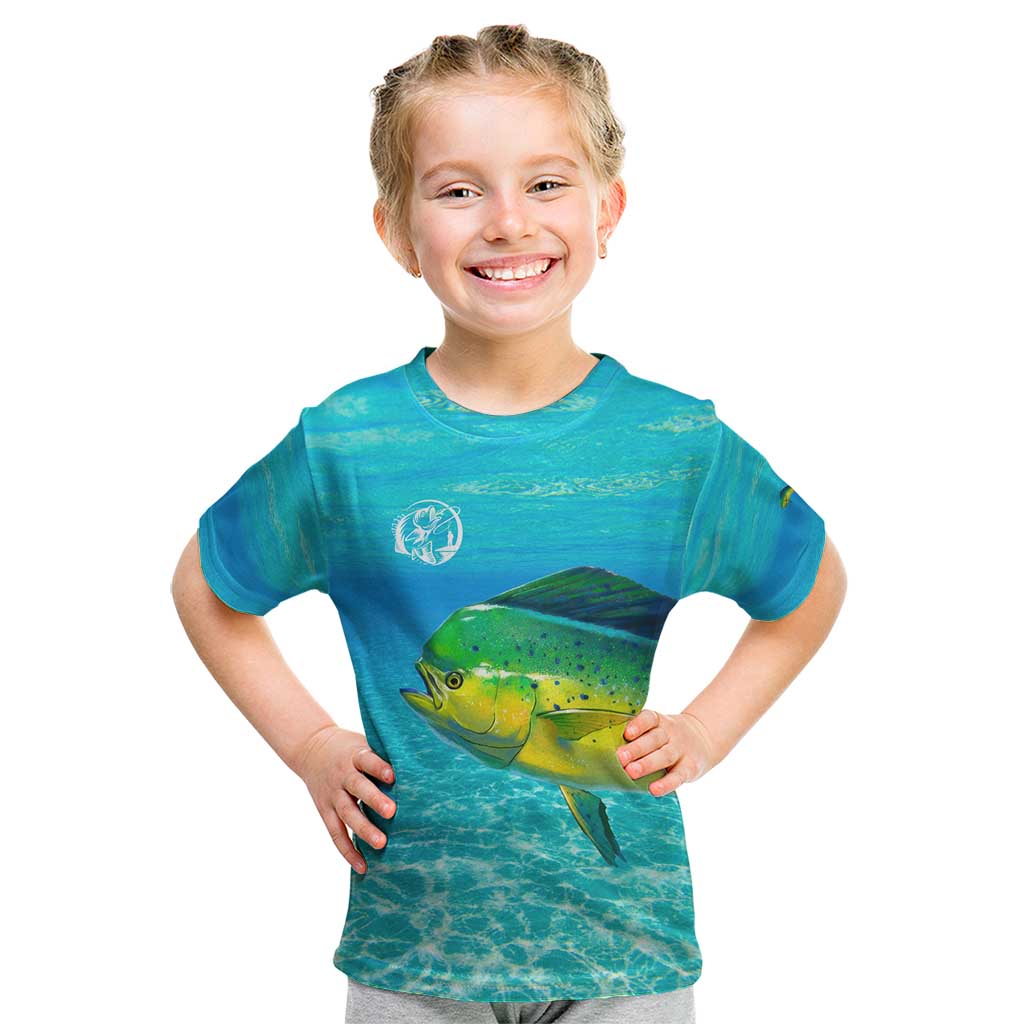Mahi Mahi  Fishing Customize Name Kid T Shirt Underwater Blue Background in Tropical Ocean Scene - Wonder Print Shop