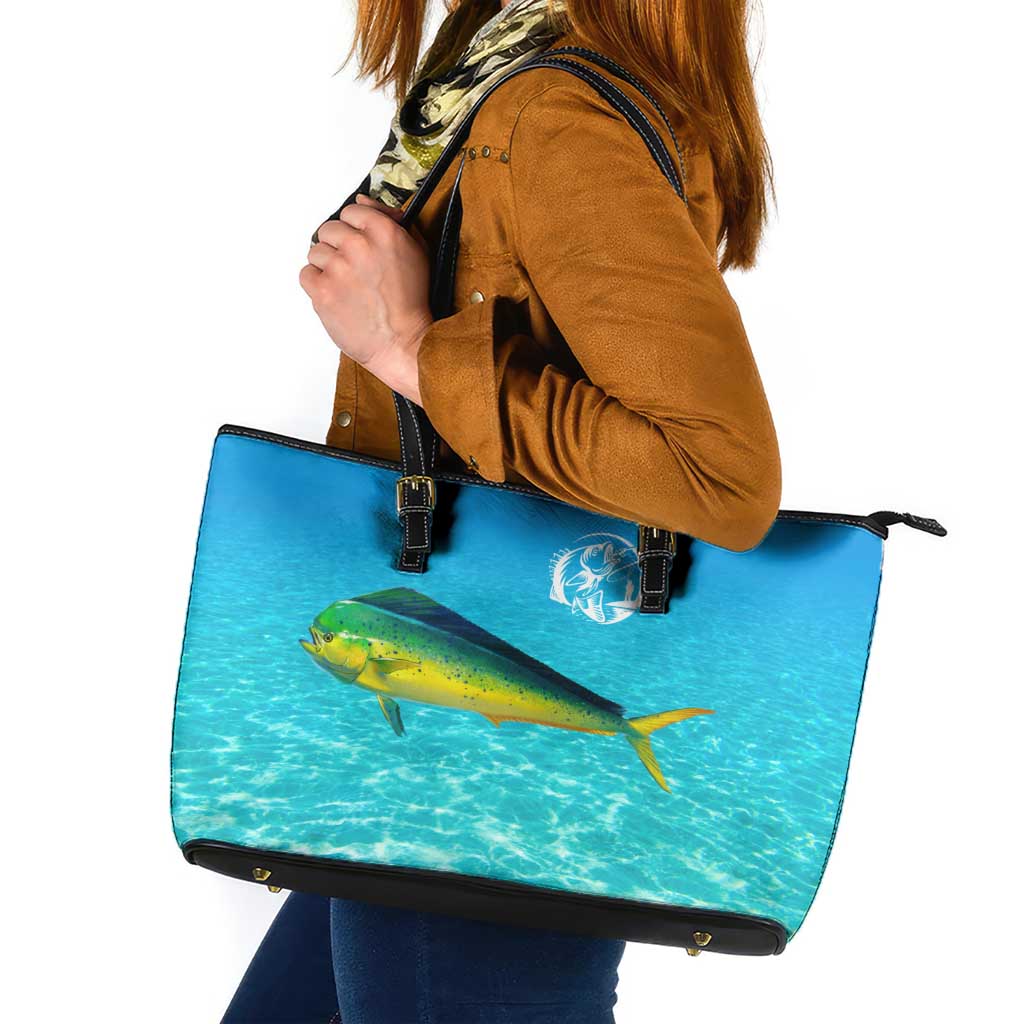 Mahi Mahi  Fishing Customize Name Leather Tote Bag Underwater Blue Background in Tropical Ocean Scene - Wonder Print Shop