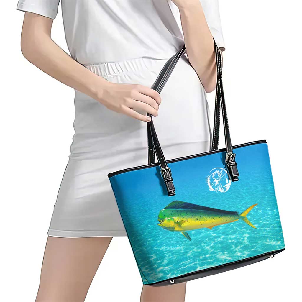 Mahi Mahi  Fishing Customize Name Leather Tote Bag Underwater Blue Background in Tropical Ocean Scene - Wonder Print Shop