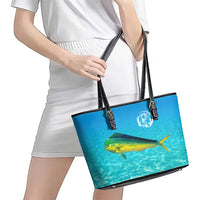 Mahi Mahi  Fishing Customize Name Leather Tote Bag Underwater Blue Background in Tropical Ocean Scene - Wonder Print Shop