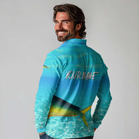 Mahi Mahi  Fishing Customize Name Long Sleeve Polo Shirt Underwater Blue Background in Tropical Ocean Scene - Wonder Print Shop