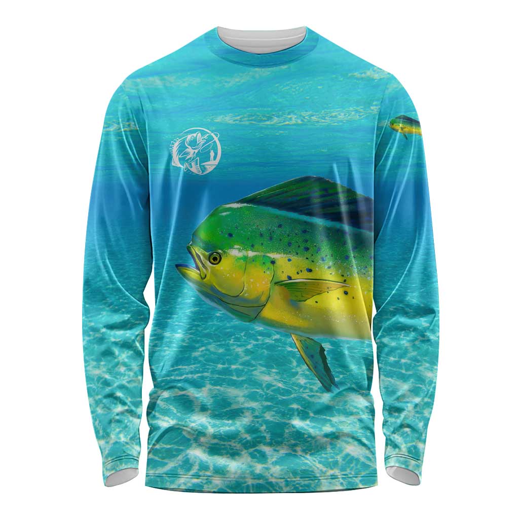 Mahi Mahi  Fishing Customize Name Long Sleeve Shirt Underwater Blue Background in Tropical Ocean Scene - Wonder Print Shop