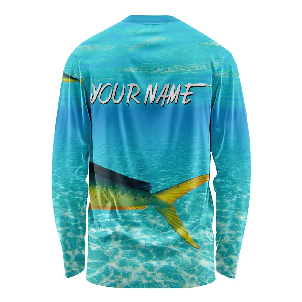 Mahi Mahi  Fishing Customize Name Long Sleeve Shirt Underwater Blue Background in Tropical Ocean Scene - Wonder Print Shop