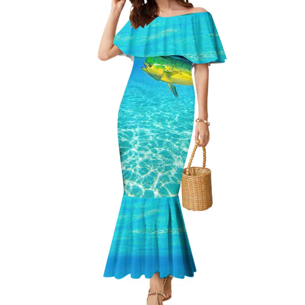 Mahi Mahi  Fishing Customize Name Mermaid Dress Underwater Blue Background in Tropical Ocean Scene - Wonder Print Shop