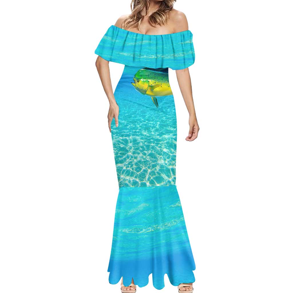Mahi Mahi  Fishing Customize Name Mermaid Dress Underwater Blue Background in Tropical Ocean Scene - Wonder Print Shop