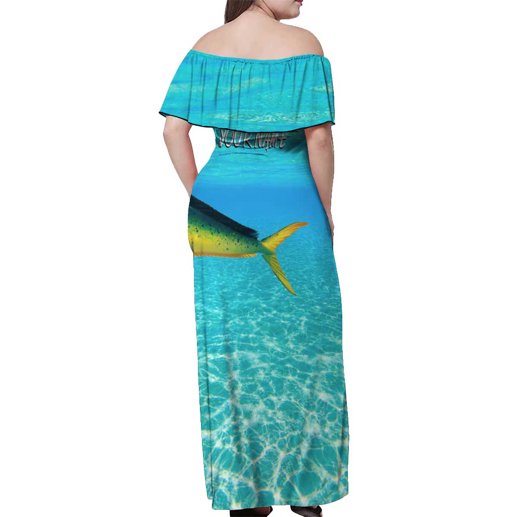 Mahi Mahi  Fishing Customize Name Off Shoulder Maxi Dress Underwater Blue Background in Tropical Ocean Scene - Wonder Print Shop