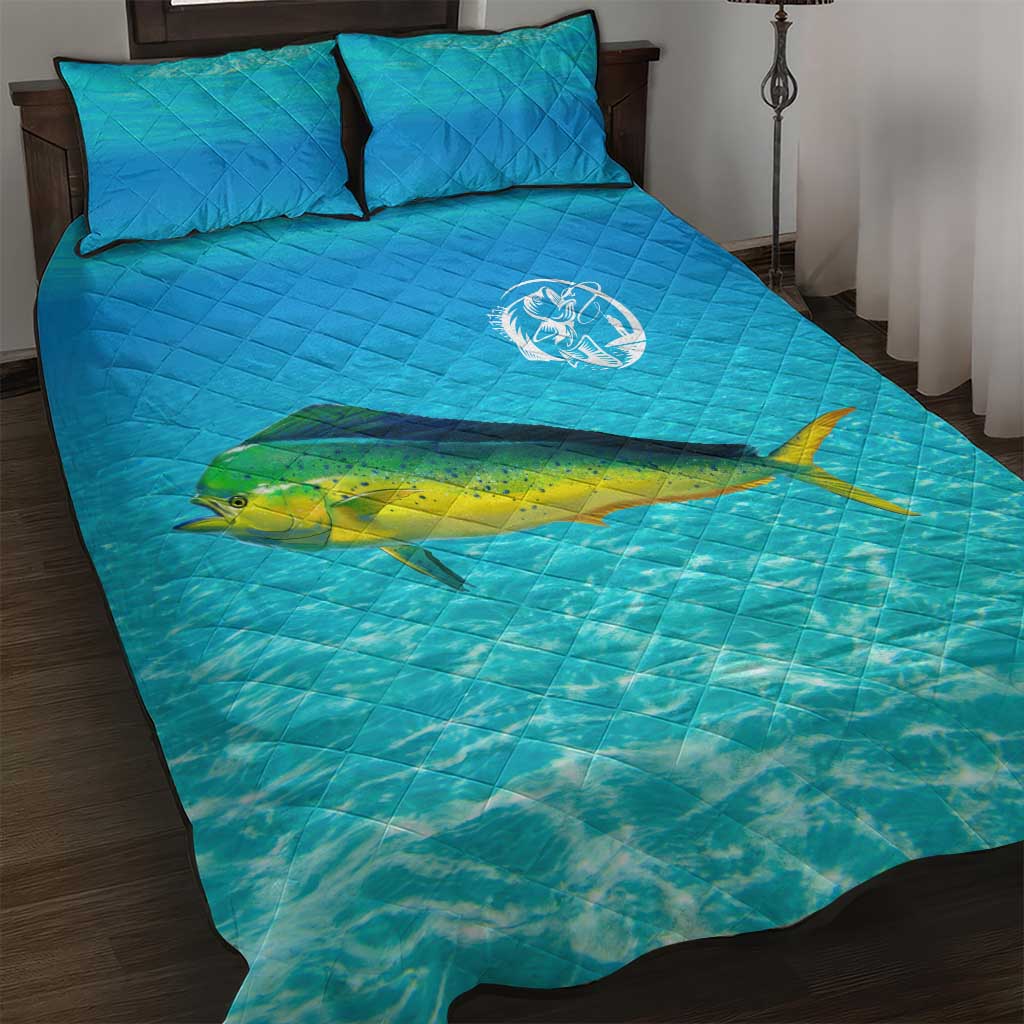 Mahi Mahi  Fishing Customize Name Quilt Bed Set Underwater Blue Background in Tropical Ocean Scene - Wonder Print Shop