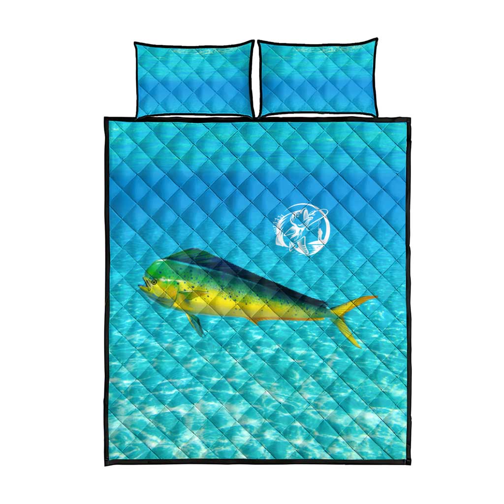 Mahi Mahi  Fishing Customize Name Quilt Bed Set Underwater Blue Background in Tropical Ocean Scene - Wonder Print Shop