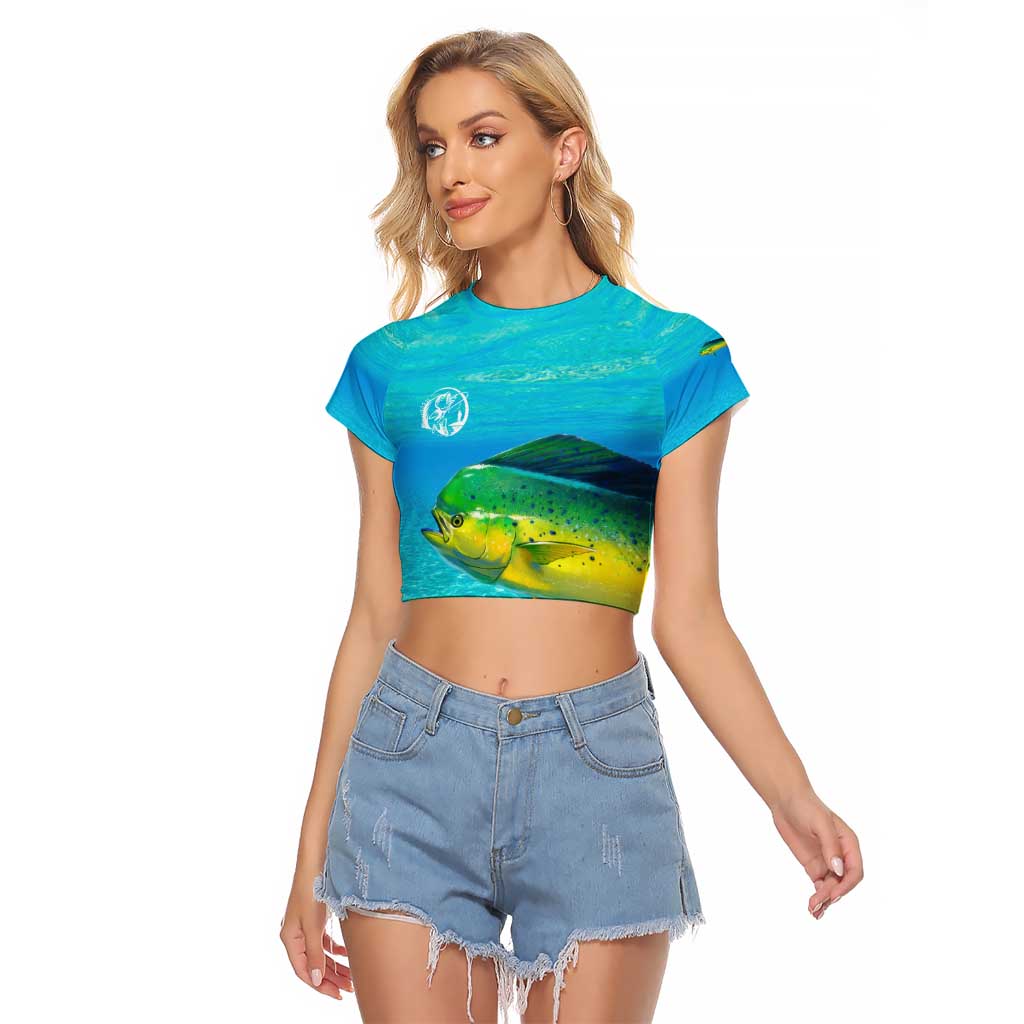 Mahi Mahi  Fishing Customize Name Raglan Cropped T Shirt Underwater Blue Background in Tropical Ocean Scene - Wonder Print Shop
