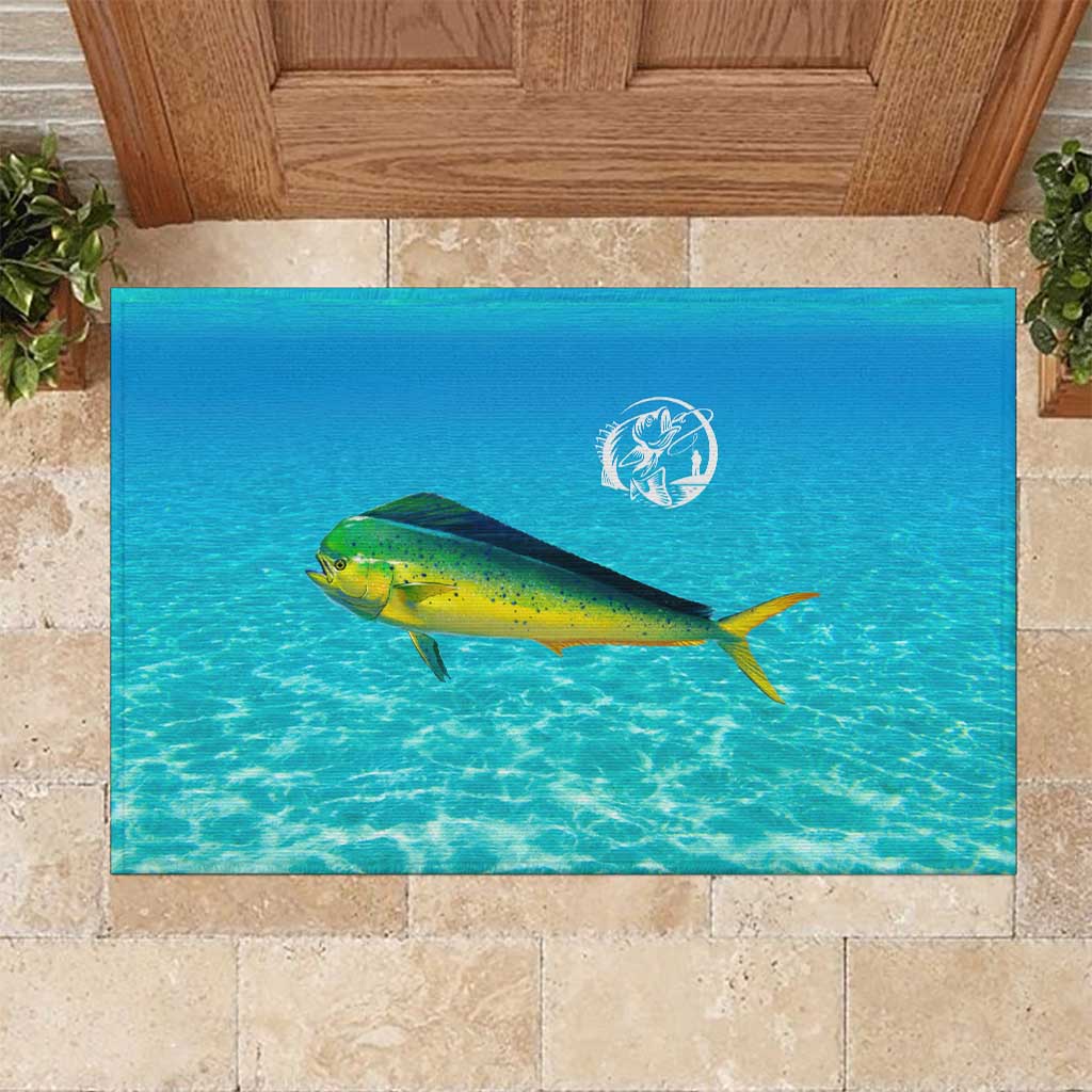 Mahi Mahi  Fishing Customize Name Rubber Doormat Underwater Blue Background in Tropical Ocean Scene - Wonder Print Shop