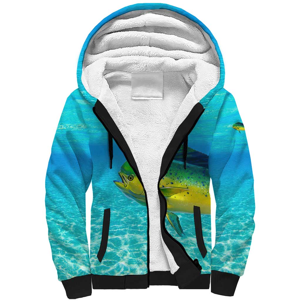 Mahi Mahi  Fishing Customize Name Sherpa Hoodie Underwater Blue Background in Tropical Ocean Scene - Wonder Print Shop