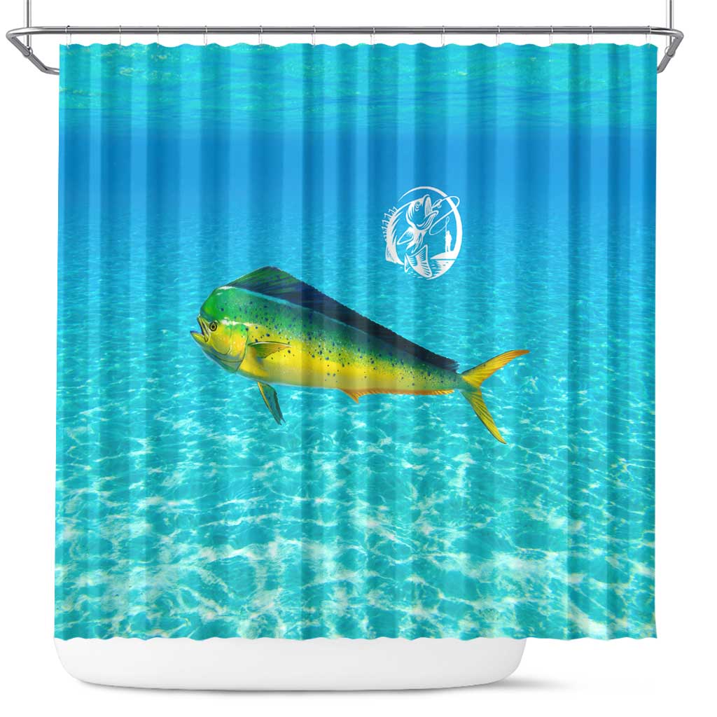 Mahi Mahi  Fishing Customize Name Shower Curtain Underwater Blue Background in Tropical Ocean Scene - Wonder Print Shop