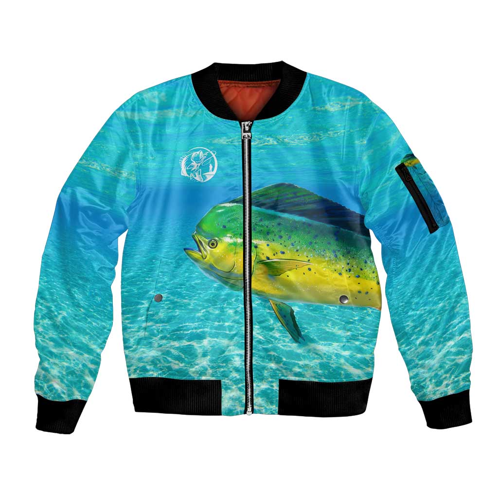 Mahi Mahi  Fishing Customize Name Sleeve Zip Bomber Jacket Underwater Blue Background in Tropical Ocean Scene - Wonder Print Shop