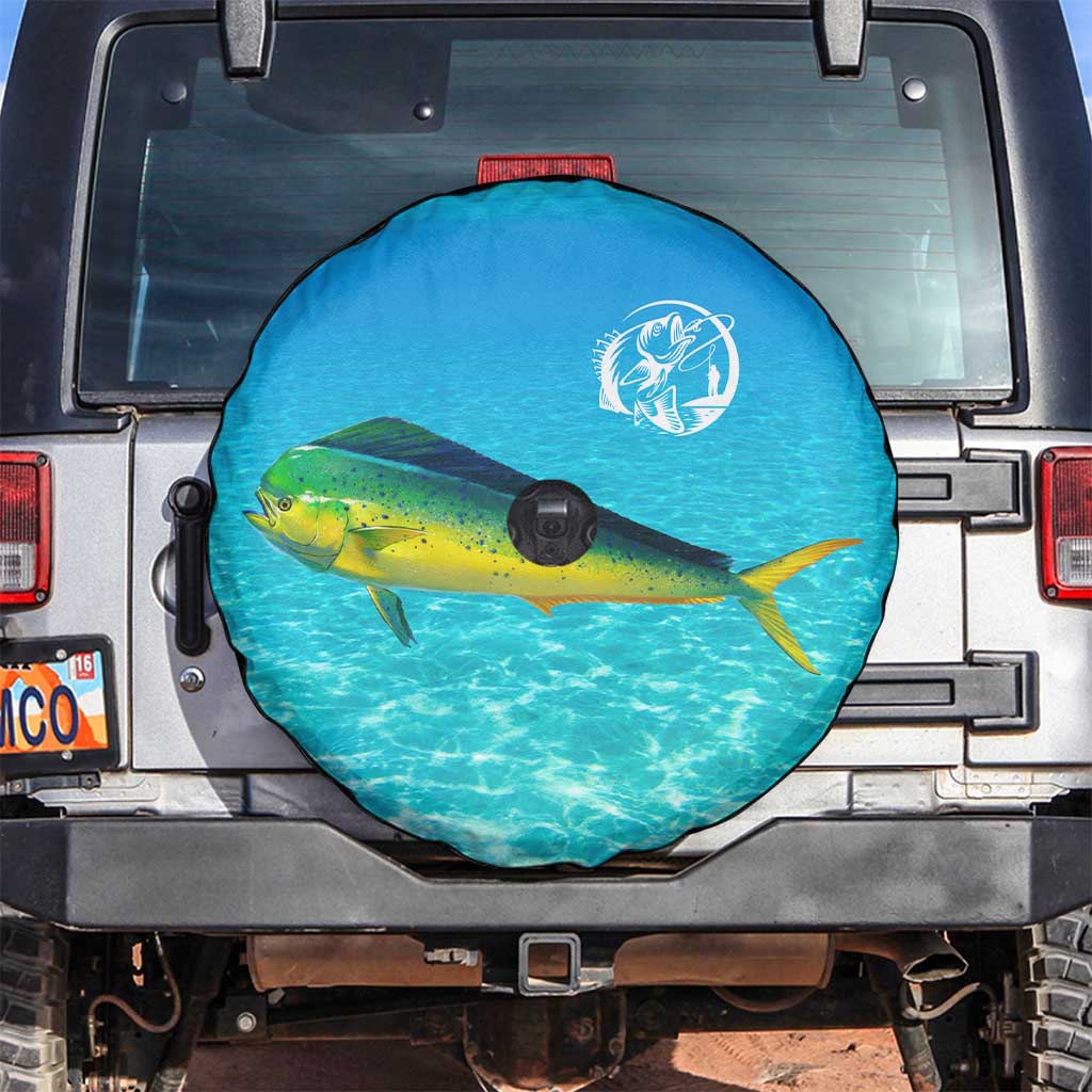 Mahi Mahi  Fishing Customize Name Spare Tire Cover Underwater Blue Background in Tropical Ocean Scene - Wonder Print Shop