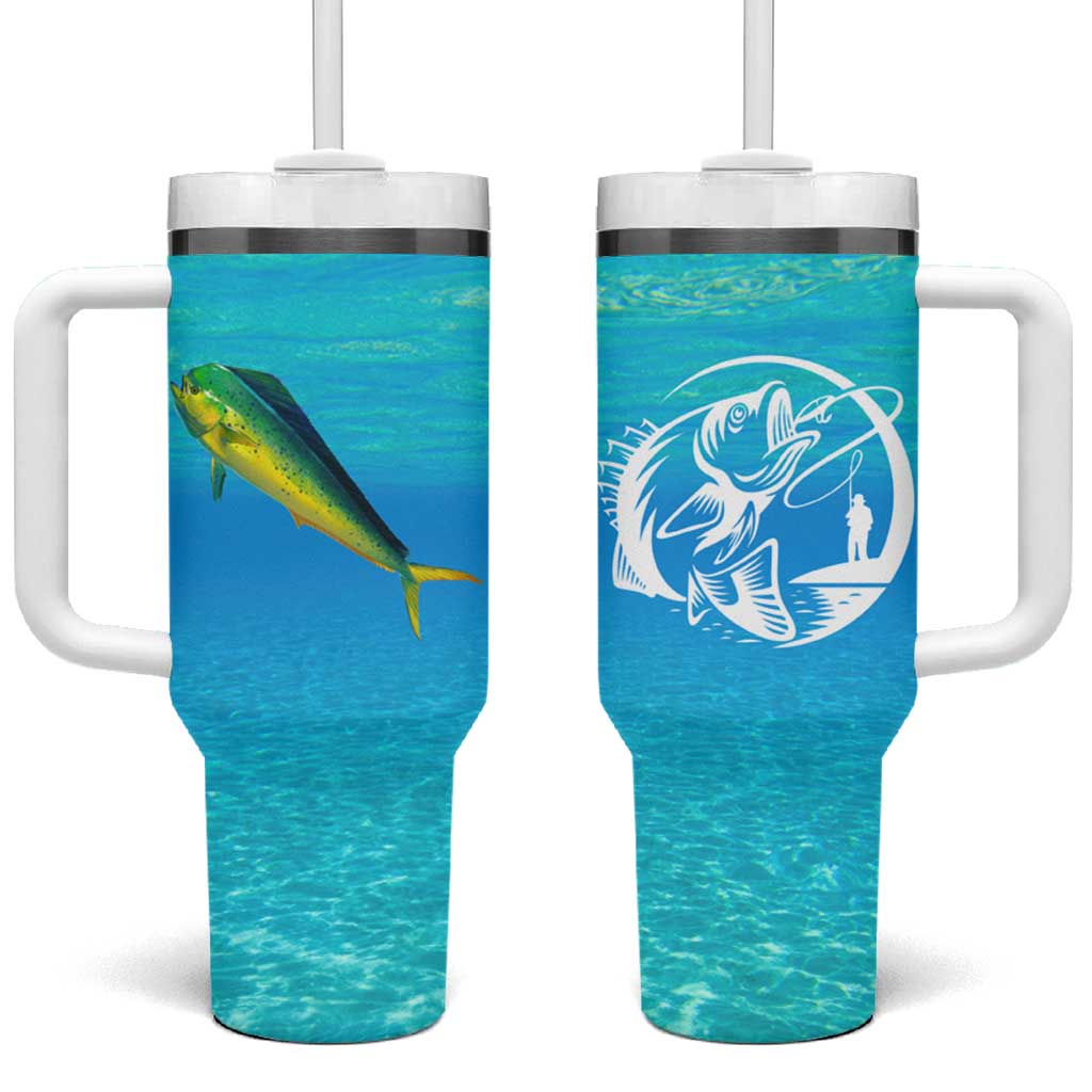 Mahi Mahi  Fishing Customize Name Tumbler With Handle Underwater Blue Background in Tropical Ocean Scene - Wonder Print Shop