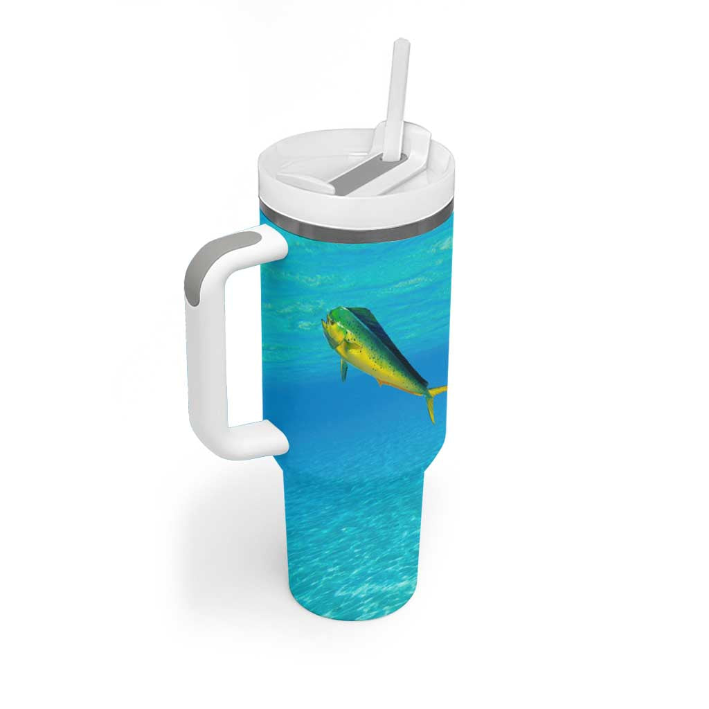 Mahi Mahi  Fishing Customize Name Tumbler With Handle Underwater Blue Background in Tropical Ocean Scene - Wonder Print Shop