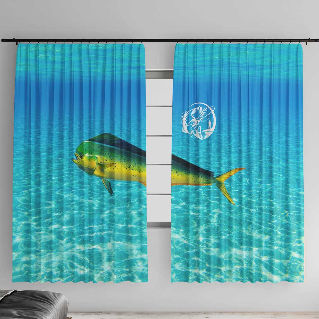 Mahi Mahi  Fishing Customize Name Window Curtain Underwater Blue Background in Tropical Ocean Scene - Wonder Print Shop