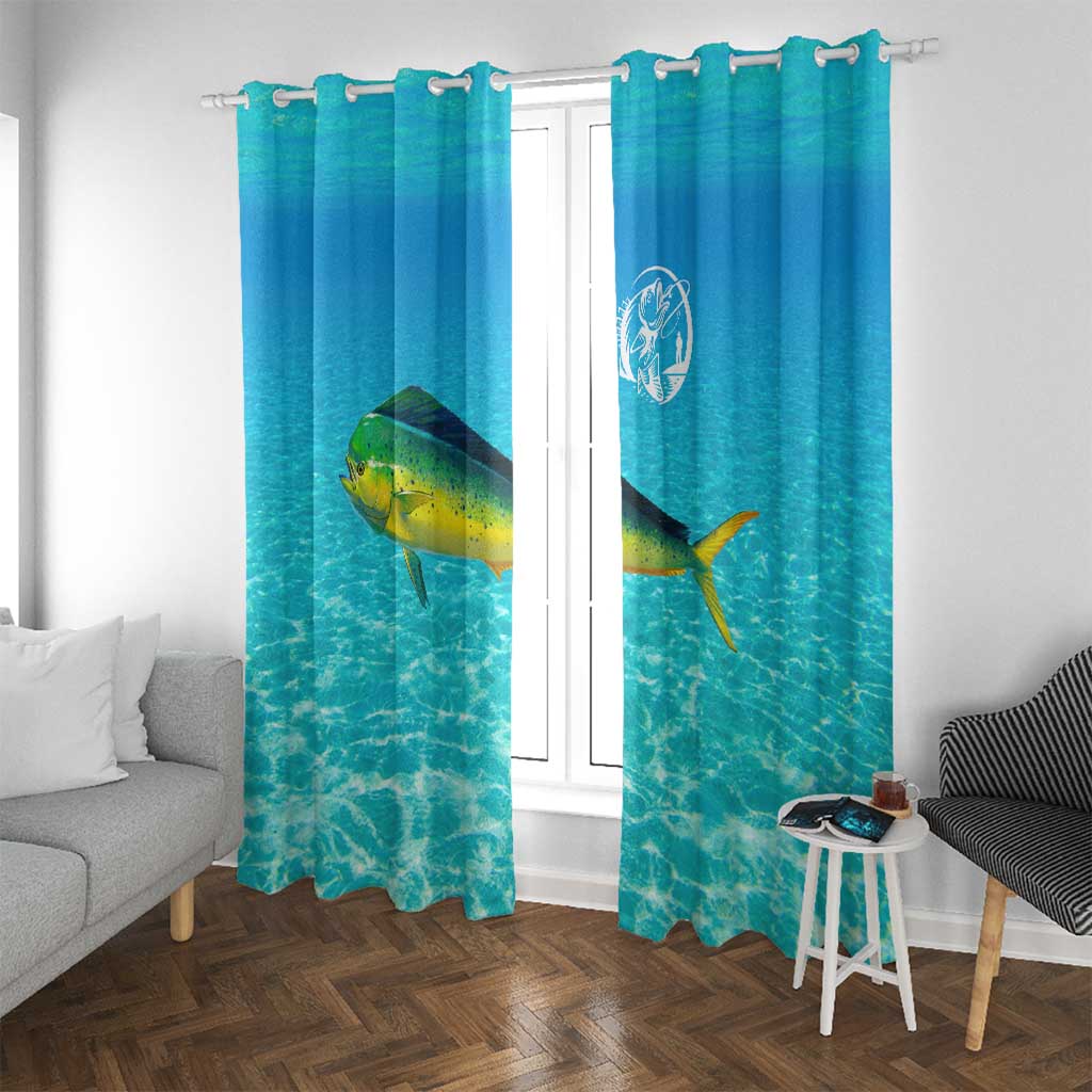 Mahi Mahi  Fishing Customize Name Window Curtain Underwater Blue Background in Tropical Ocean Scene - Wonder Print Shop