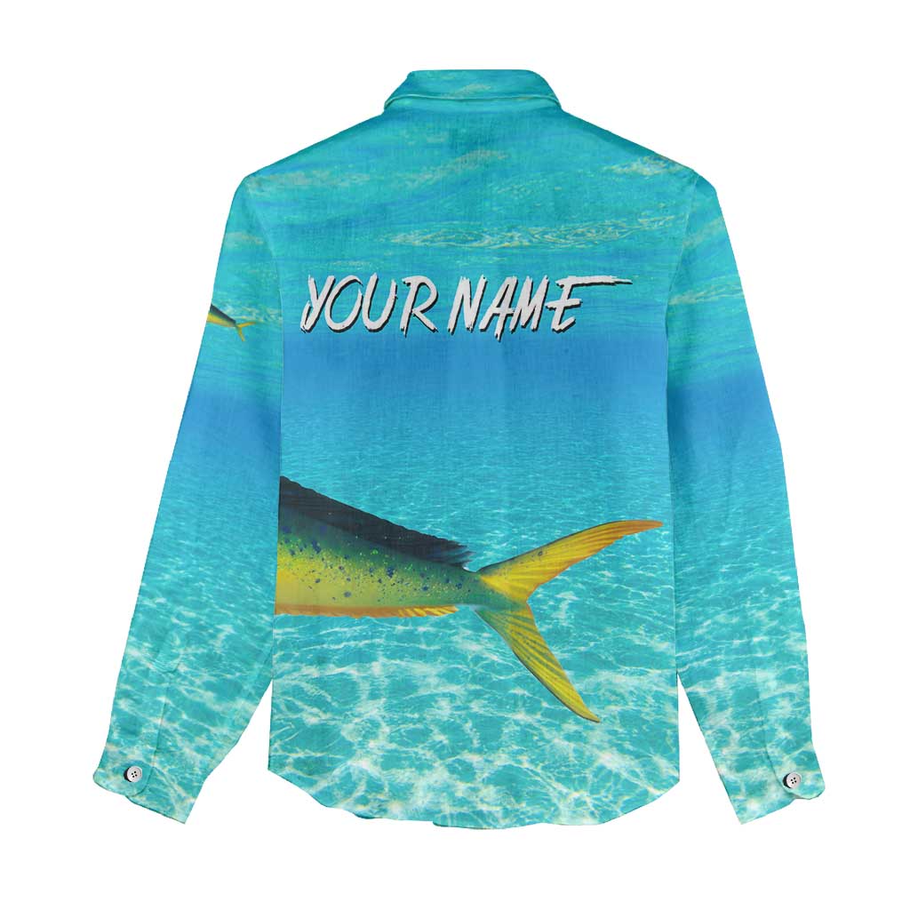 Mahi Mahi  Fishing Customize Name Women Casual Shirt Underwater Blue Background in Tropical Ocean Scene - Wonder Print Shop