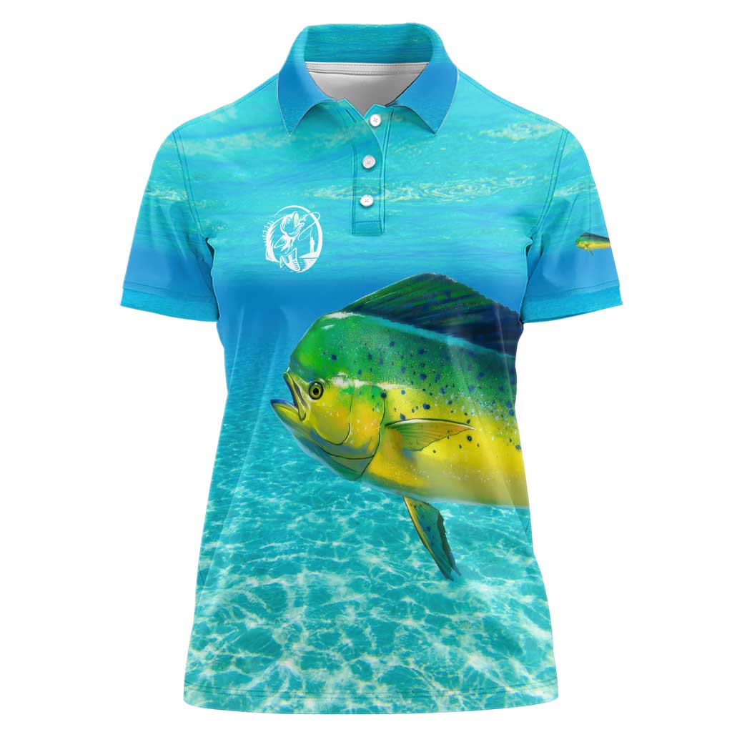 Mahi Mahi  Fishing Customize Name Women Polo Shirt Underwater Blue Background in Tropical Ocean Scene - Wonder Print Shop