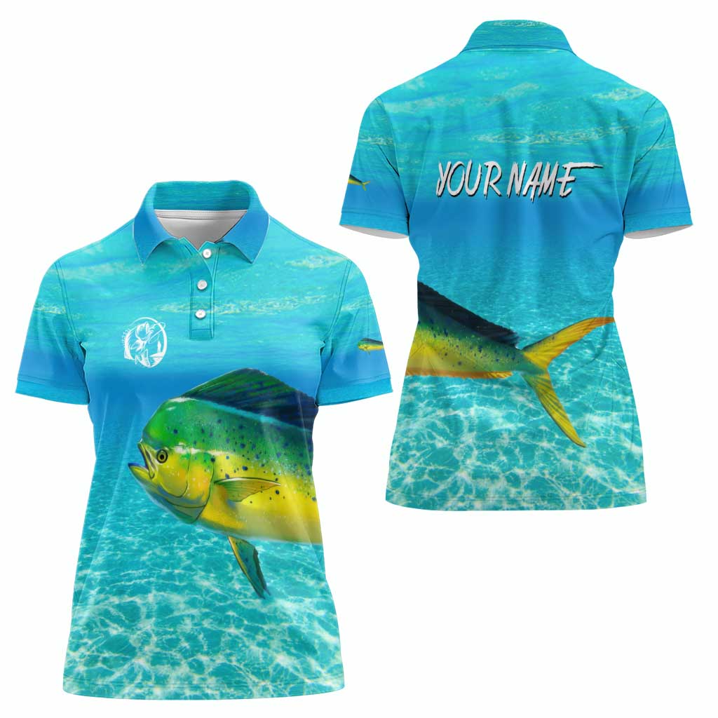 Mahi Mahi  Fishing Customize Name Women Polo Shirt Underwater Blue Background in Tropical Ocean Scene - Wonder Print Shop