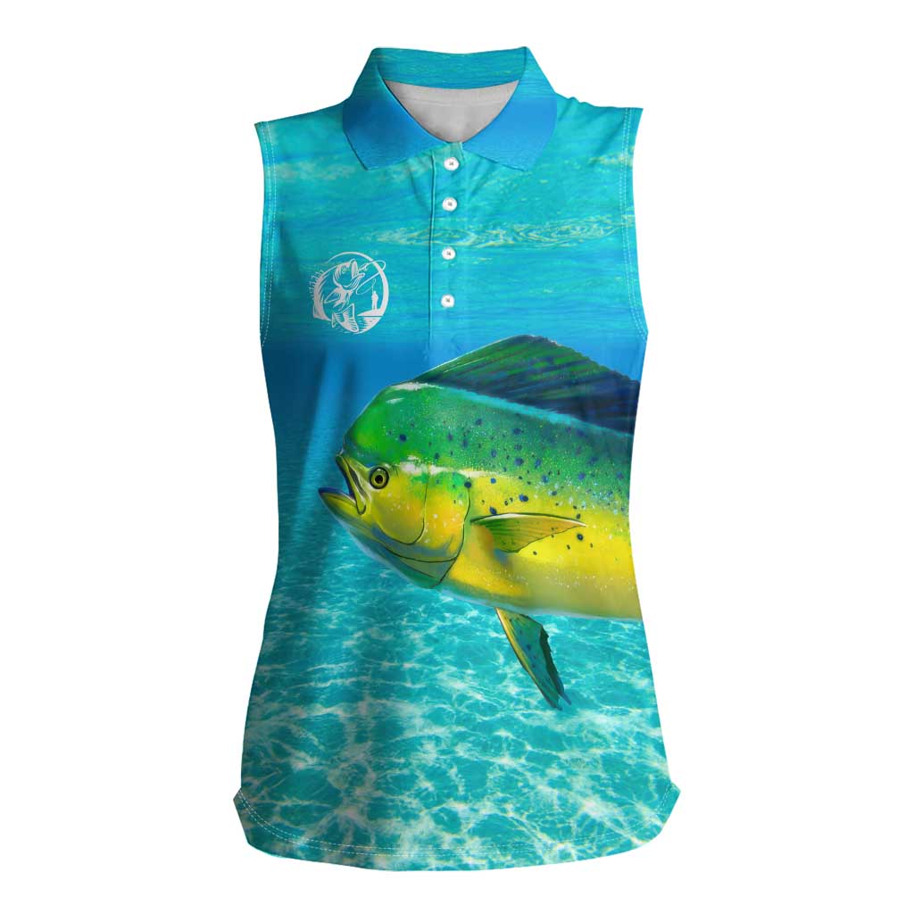 Mahi Mahi  Fishing Customize Name Women Sleeveless Polo Shirt Underwater Blue Background in Tropical Ocean Scene - Wonder Print Shop