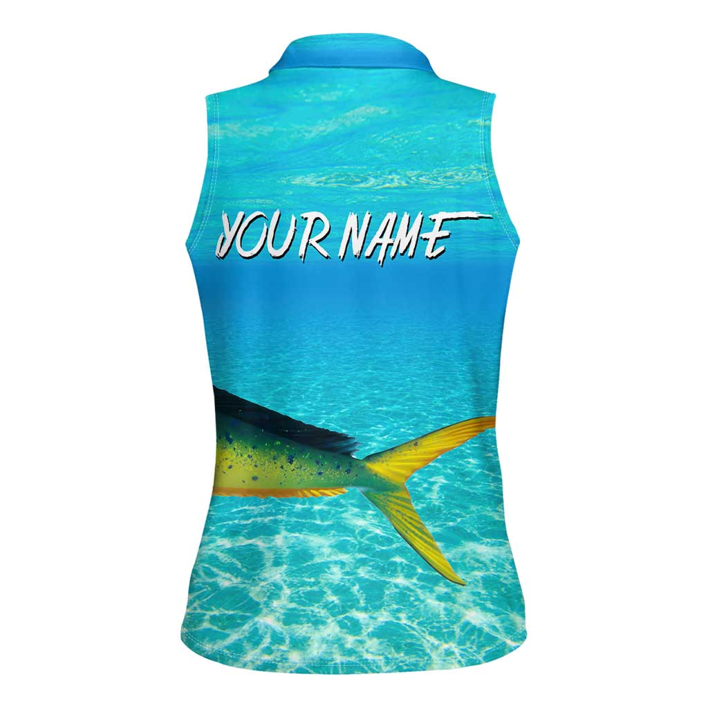 Mahi Mahi  Fishing Customize Name Women Sleeveless Polo Shirt Underwater Blue Background in Tropical Ocean Scene - Wonder Print Shop