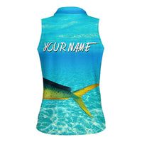 Mahi Mahi  Fishing Customize Name Women Sleeveless Polo Shirt Underwater Blue Background in Tropical Ocean Scene - Wonder Print Shop