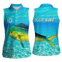 Mahi Mahi  Fishing Customize Name Women Sleeveless Polo Shirt Underwater Blue Background in Tropical Ocean Scene - Wonder Print Shop