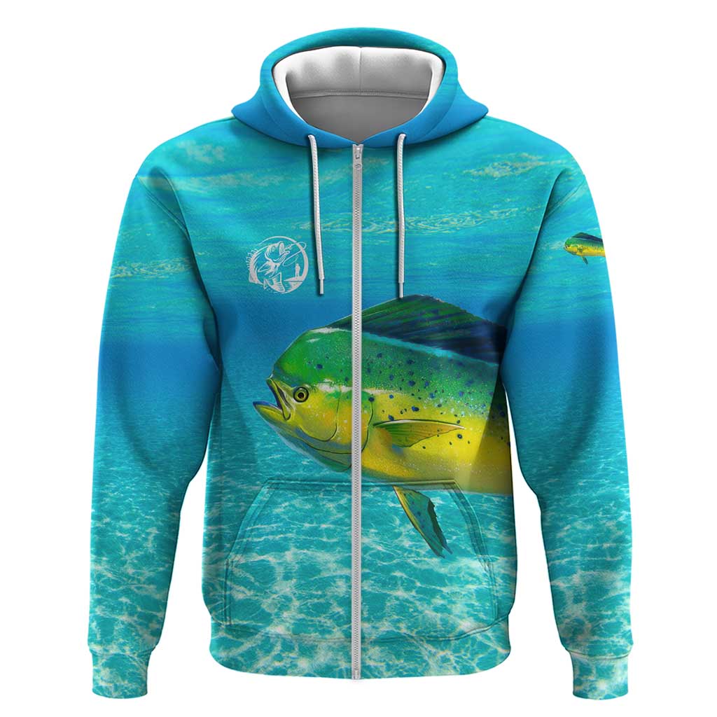 Mahi Mahi  Fishing Customize Name Zip Hoodie Underwater Blue Background in Tropical Ocean Scene - Wonder Print Shop