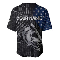 Walleye Fishing Skeleton Personalized Baseball Jersey Grunge American Flag and Realistic Fish Graphic - Wonder Print Shop
