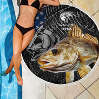 Walleye Fishing Skeleton Personalized Beach Blanket Grunge American Flag and Realistic Fish Graphic - Wonder Print Shop