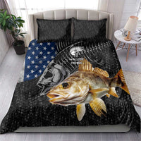 Walleye Fishing Skeleton Personalized Bedding Set Grunge American Flag and Realistic Fish Graphic - Wonder Print Shop